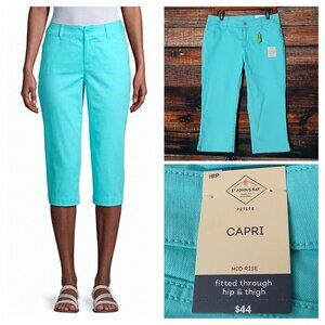 NWT St Johns Bay Capri Jeans 10P Aqua Sail Mid Rise Stretch